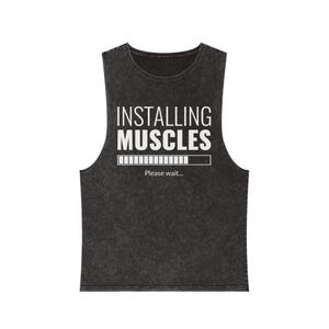 Installing Muscles Please Wait Unisex Tank Top, Muscle Building Workout Shirt, Stonewashed Gym Tank, Fitness Sleeveless Tee, Funny