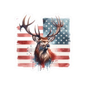 American Flag Deer Sticker, Patriotic Vinyl Decal for Hunting & Outdoors, USA Flag Buck Decal, Independence Day Decal, Fourth of July Gift,