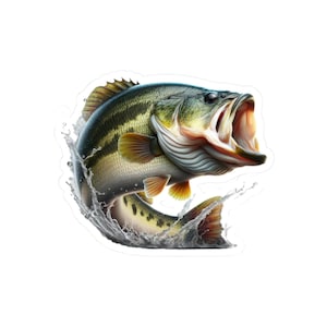 Largemouth Bass Fishing Sticker, Waterproof Vinyl Decal for Anglers - Fisherman Gift, Outdoors Enthusiast, Fishing Lover, Angler Decoration,