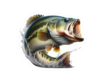 Largemouth Bass Fishing Sticker, Waterproof Vinyl Decal for Anglers - Fisherman Gift, Outdoors Enthusiast, Fishing Lover, Angler Decoration,