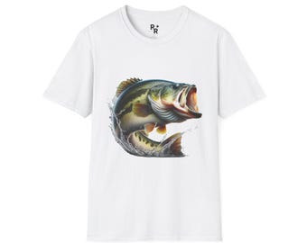 Maglietta da pesca per black bass - Maglietta grafica realistica da pescatore, maglietta da pesca, abbigliamento da pescatore, regalo per amanti della vita all'aria aperta, regalo per amanti della pesca,