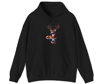 Majestic Deer Hoodie, Nature Graphic Sweatshirt, Wildlife Pullover, Outdoor Lover Gift, Animal Print Jumper
