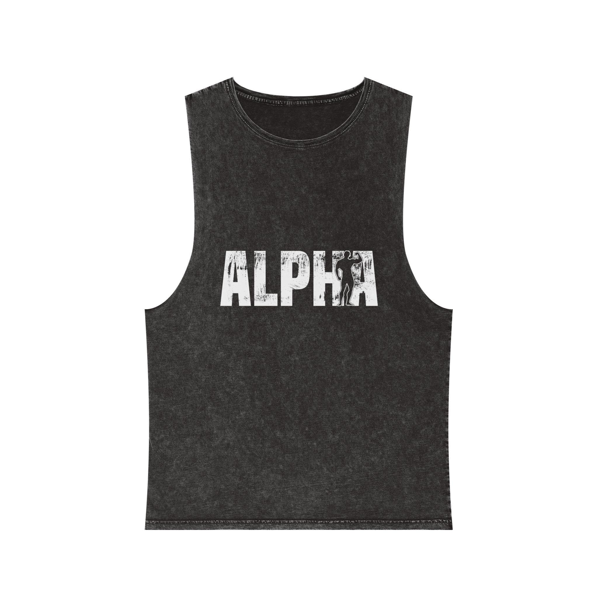 Alpha Stonewash Tank Top, Sleeveless Gym Shirt for Men, Muscle Tee, Workout Clothing, Athletic Sleeveless Shirt, Fitness Tank, Cut-Off Tank