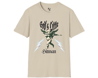 Gothic Angel Graphic Tee Unisex softstyle T-shirt, Gods Little Hitman Tee, Edgy Angel Shirt, Dark Angel Tee, Angel Graphic Tee, Unisex