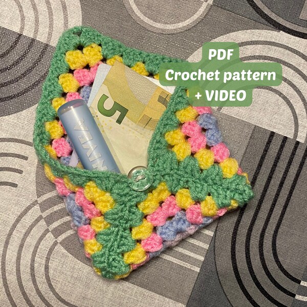 grandmother motif, crochet, crochet knitting, knitting wallet tutorial, pdf pattern, video tutorial, beginner level, written instructions