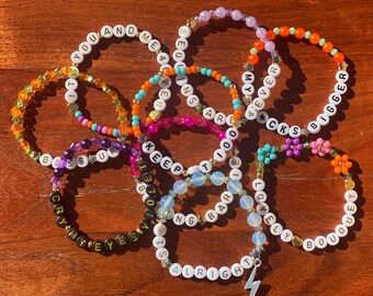 Showgirl Lyric Beaded Bracelets - Eras Bracelets - Boring Barbie - My Dick’s Bigger - Keep It 100 - Opalite - Sequins Are Forever
