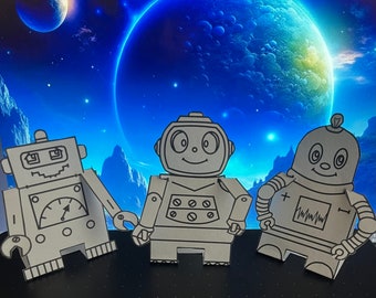 Robots 3D paper craft, kids activity, digital download, DIY, coloring printable kids craft, home décor, 3 figures, unique gift for friend