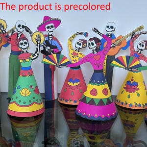 Dancing skeletons 12 figures, easy DIY printable pages, digital download, kids activity sheets, paper craft for Halloween or Day of The Dead image 3
