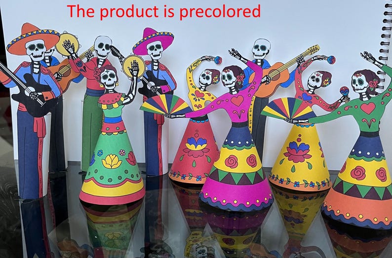 Dancing skeletons 12 figures, easy DIY printable pages, digital download, kids activity sheets, paper craft for Halloween or Day of The Dead image 3