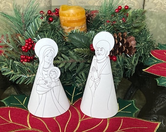 Nativity scene Holy family Child Jesus, Virgin Mary, Joseph. Christian coloring printable sheets Christmas decor kids ctaft digital download