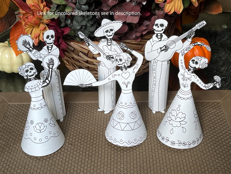 Dancing skeletons 12 figures, easy DIY printable pages, digital download, kids activity sheets, paper craft for Halloween or Day of The Dead image 11