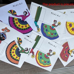 Dancing skeletons 12 figures, easy DIY printable pages, digital download, kids activity sheets, paper craft for Halloween or Day of The Dead image 2