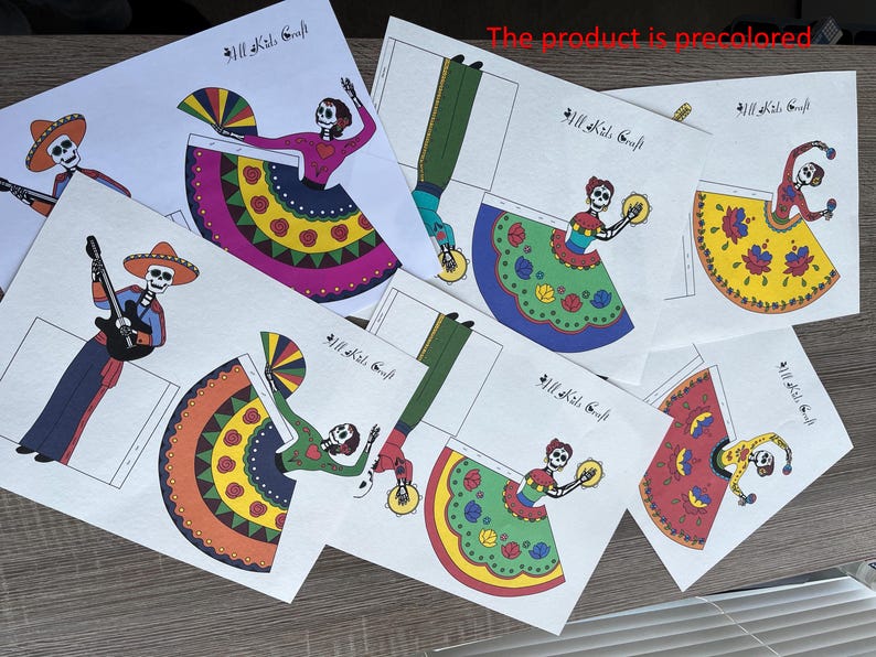 Dancing skeletons 12 figures, easy DIY printable pages, digital download, kids activity sheets, paper craft for Halloween or Day of The Dead image 2