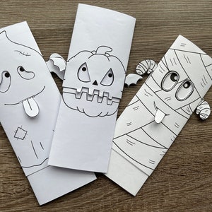 2D Herbst animierte Geist Mumie Kürbis Puppen, Halloween druckbare Färbung Kinder Aktivität, DIY, Kunst und Handwerk, digitales Download-Projekt