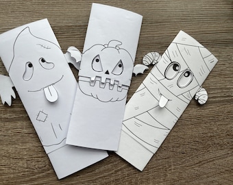 2D Fall Animated Ghost Mummy Pumpkin puppets, Halloween printable coloring kids activity, DIY, art and craft, digital download project