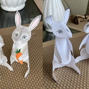 Bunny Rabbits plane/dressed up paper animals DIY 3D figures printable coloring templates, kids craft sheets and tutorial, digital download