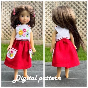 Patrón digital para conjunto de verano de 8" con mini muñecas Paola Reina, Kish o similares, con top y falda inusuales con bolsillos