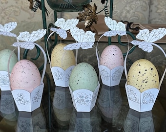 Easter egg baskets 3D unique wrappers holders 6pcs with butterflies DIY kids activity coloring printable sheets digital download papercraft