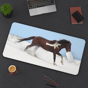 Assateague Island Desk Mat, Wild Horse National Seashore Sand Run, Hemmed Desk Pad, Available in Three Sizes