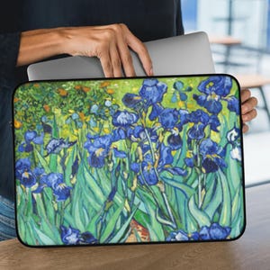 Iris Padded Laptop Sleeve, Vincent van Gogh 1889 Painting Zippered Bag for Laptop MacBook or iPad, Available in Three Sizes