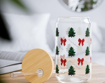 Christmas Coquette Bow Wrap, Glass Can Wrap, Teacher appreciation Coffee cup, Christmas Wrap Glass, Birthday coffee cup gift, christmas gift