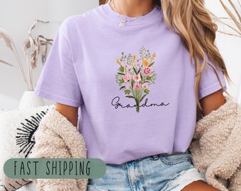 Comfort Colors Grandma Shirt, Retro Grandma T-Shirt, Mothers Day Gift For Grandma, Wildflowers Nana Shirt, Vintage Style Grandma T-shirt