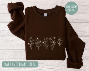 Minimalist Wildflower Sweatshirt, Floral Graphic Crewneck