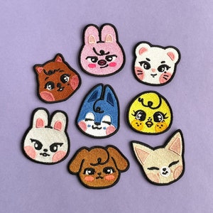 Geborduurde Skzoo-patches. Stray Kids strijk- en naaipatch. Borduuraccessoires met dieren. Leuke K-pop-merchandise. Cadeau voor een verblijf