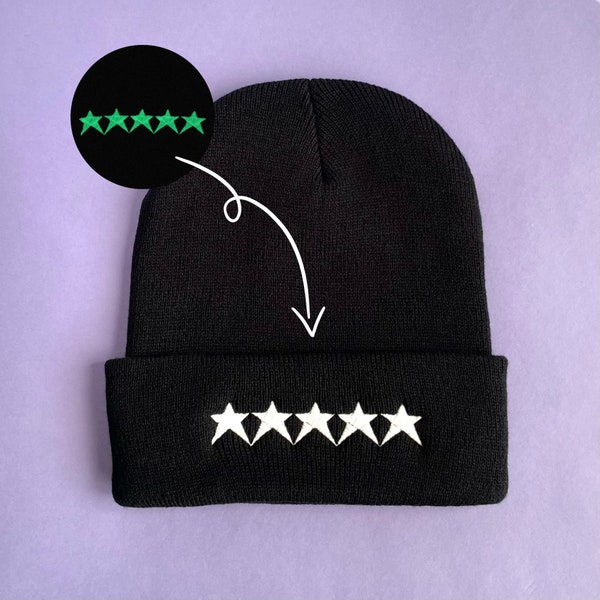 Glow In The Dark 5 Star Embroidered Beanies. Adult Unisex Beanie. Stray Kids Embroidery. Cute K-pop Cuffed Knit Headwear. Gift For STAYs.