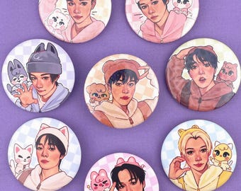 SKZ & SKZOO Pin. 2.25 Inch Stray Kids Bias Button. Gloss, Matte, Heart or Star Hologrpahic. K-pop Merch