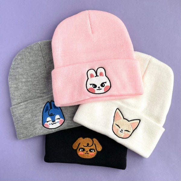 Skzoo Embroidered Beanies. Adult Unisex Beanie. Stray Kids Embroidery. Animal Cuffed Knit Headwear. Cute K-pop Merch. Gift For STAYs.