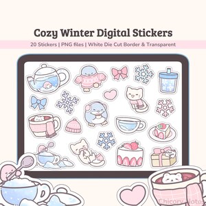 Cozy Winter Digital Stickers | Winter Theme Stickers for Digital Planners, Journals, Notebooks | Hand-drawn