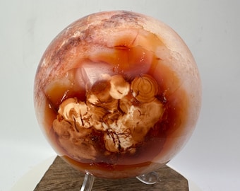 Deep Orange Carnelian Sphere, Glassy Translucent Crystal (59mm