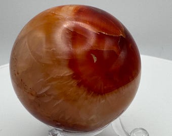 Deep Orange Carnelian Sphere, Glassy Translucent Crystal (59mm