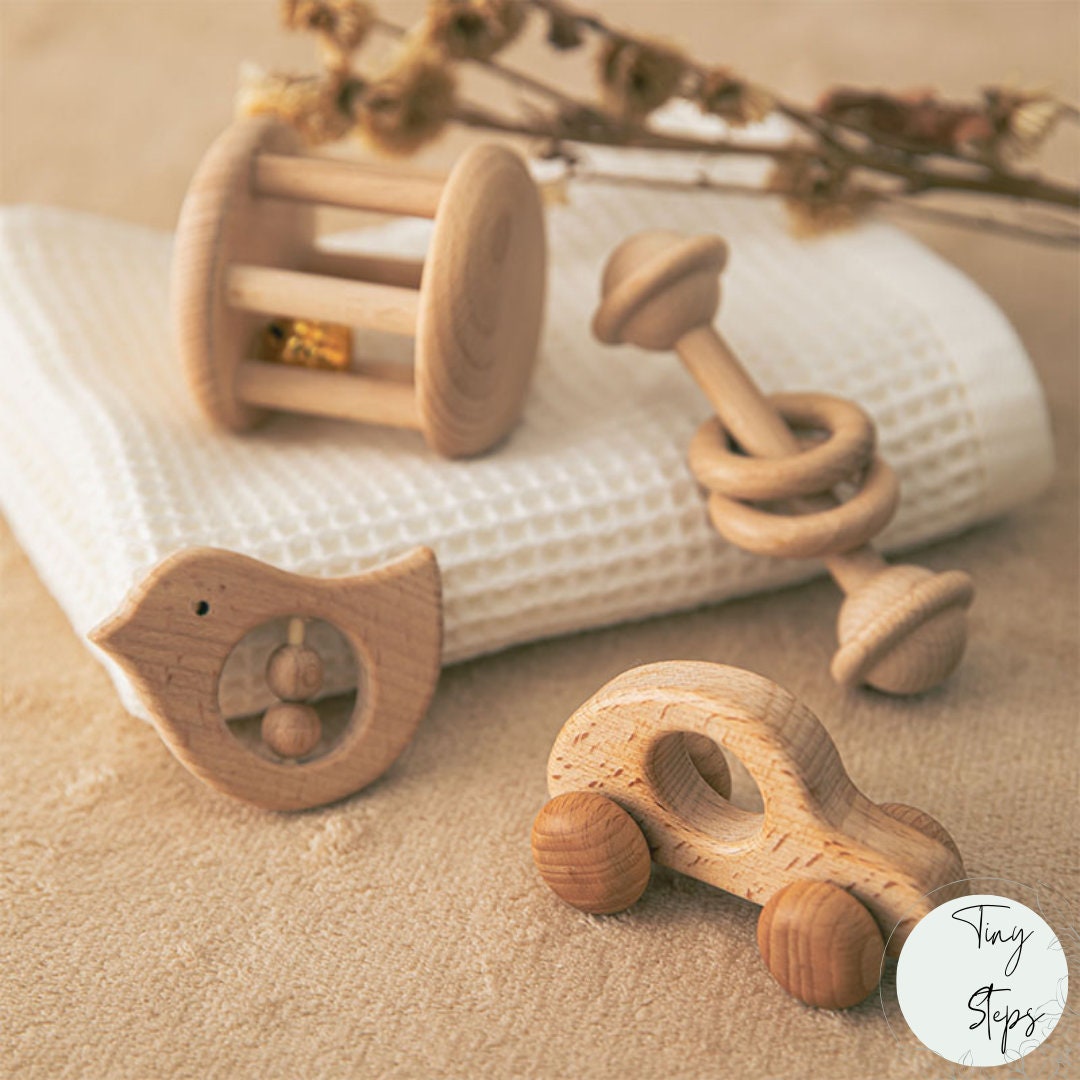 4-Piece Wooden Baby Rattle/Teether Set - IFIT Montessori