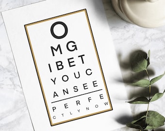 Carte d'opération des yeux faite maison, effrontée et amusante pour un rétablissement rapide grâce à une opération de la cataracte et une correction au laser, par QuickArt Greetings - TEST OCULAIRE