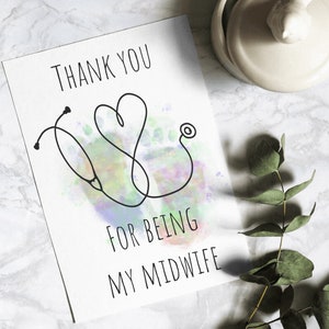 Tarjeta de agradecimiento para partera DESCARGA DIGITAL, Tarjeta de partera personalizada, Gracias por ser mi partera, Tarjeta de agradecimiento del médico
