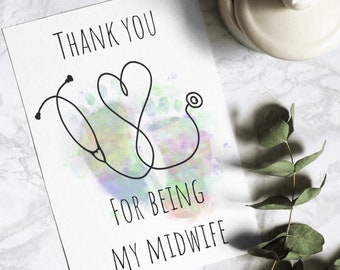 Thank You Card for Midwife DIGITAL DOWNLOAD, Personalised Midwife Card, Thank You for Being My Midwife, Doctor Thank You Card