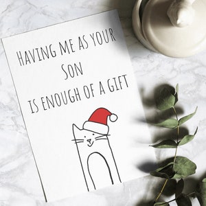 Carte de Noël amusante, TÉLÉCHARGEMENT NUMÉRIQUE - À papa ou à maman - de son fils - pour lui ou pour elle - espiègle - sarcastique - hilarant - carte de Noël idéale