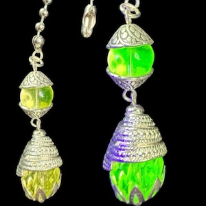 1 Uranium Vaseline Glass Silver Light-Lamp-Ceiling Fan Pull Chain Cord 5” #Q13