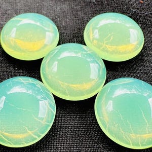 5-VNT Uranium Glass Cabochon Round Yellow Opal Czech 18mm Flat Back Lot