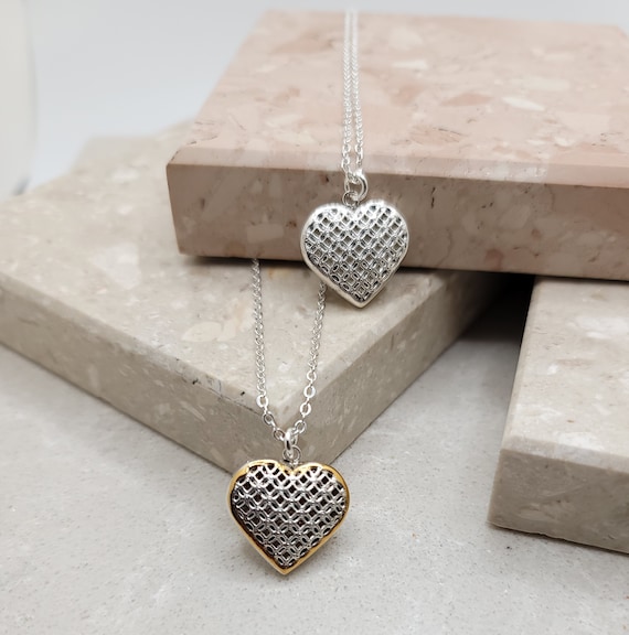 Reversible Locked Hearts Charm Antiqued Sterling Silver - Made in the USA Reversible Locked Hearts Charm Antiqued Sterling Silver - Made in the USA