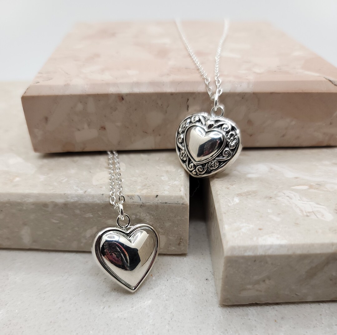 Silver Heart Necklace, Puffy Heart Pendant Necklace, Volume Heart