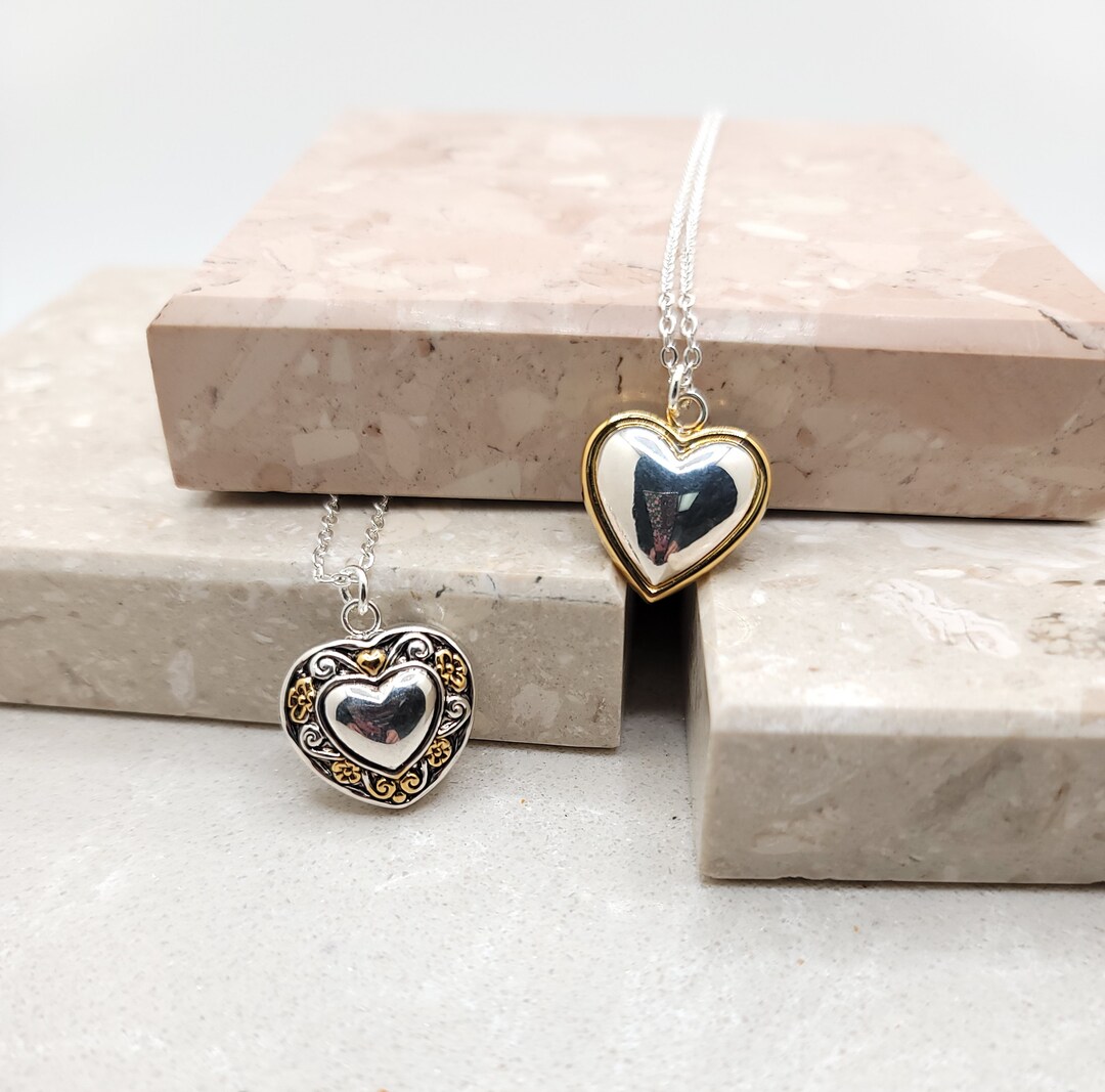 2 Tone Puffed Heart Necklace