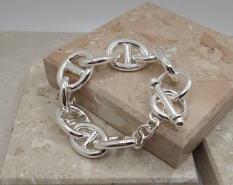 Silver Mariner Link Chain Bracelet, Toggle Clasp