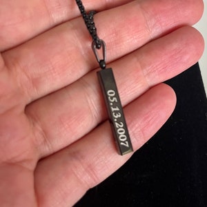 Engraved Necklace  5mm, Men’s Black Bar Necklace,   Engraved Bar Pendant Stainless Steel Men&#39;s Jewelry, Custom Necklace