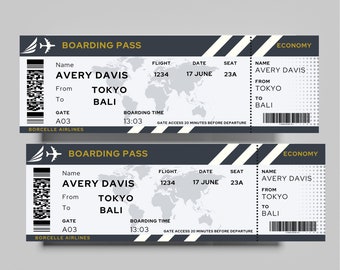 Simple Economy Boarding Pass Ticket, Printable Pass, Travel Document, Vacation Ticket, Airplane Boarding, Vacation Accessory, Vacation Pass.