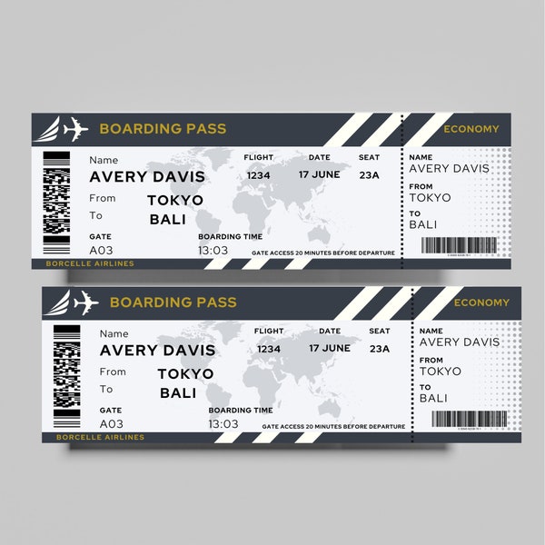 Simple Economy Boarding Pass Ticket, Printable Pass, Travel Document, Vacation Ticket, Airplane Boarding, Vacation Accessory, Vacation Pass.