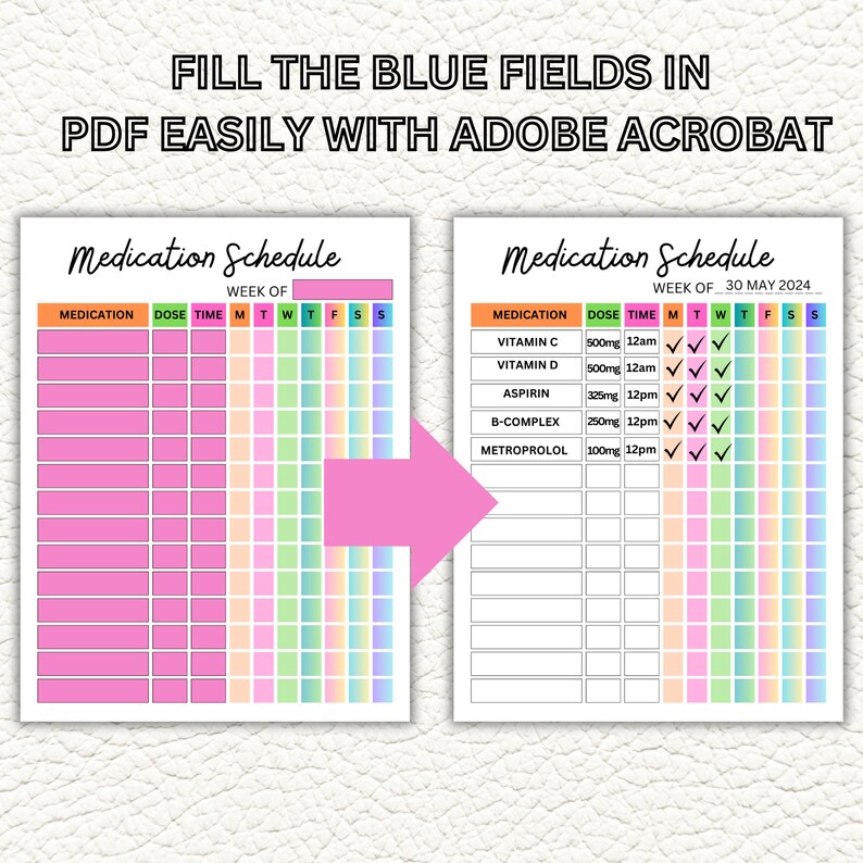 Weekly Medication Tracker Printable, Medication Reminder, Prescription ...