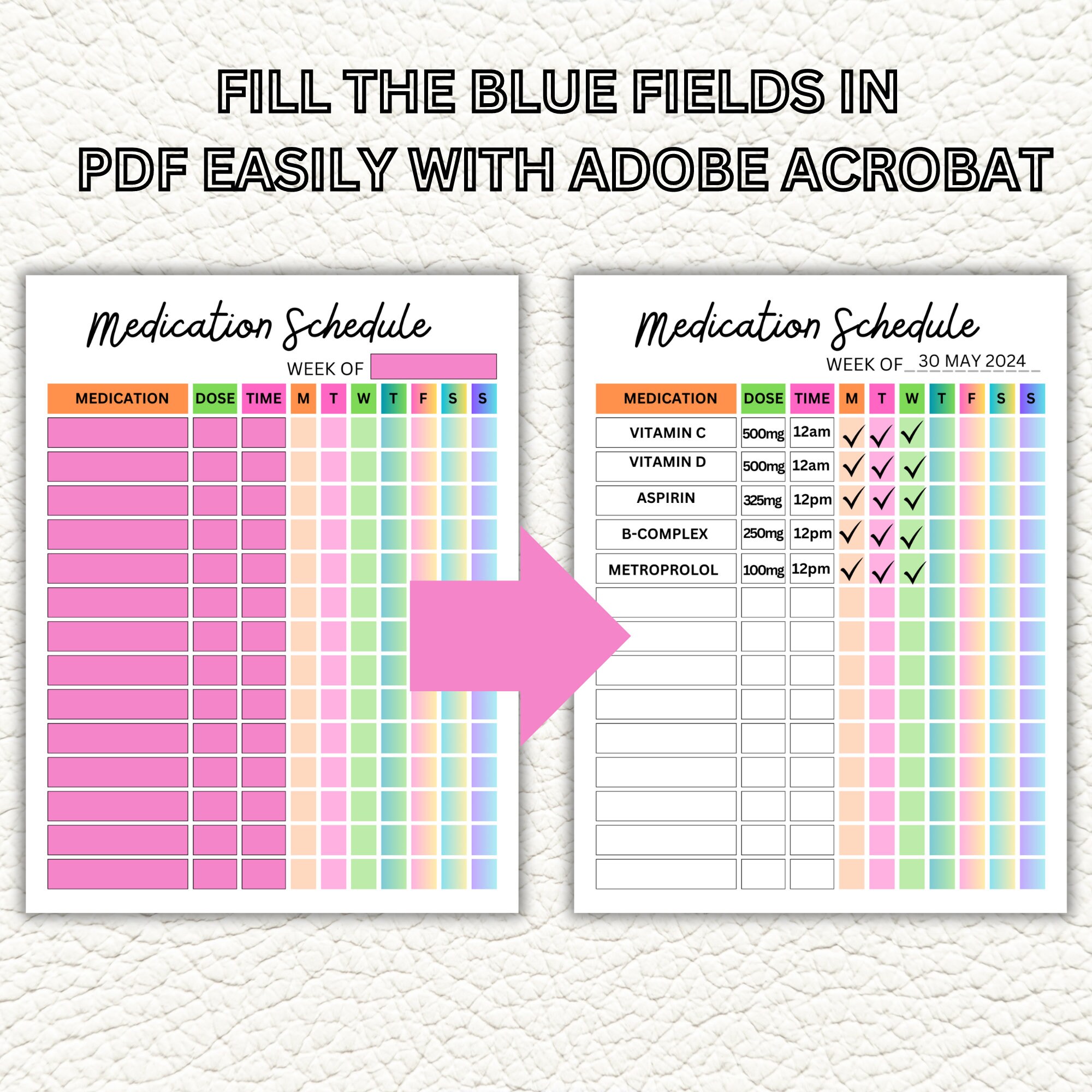 Weekly Medication Tracker Printable, Medication Reminder, Prescription ...